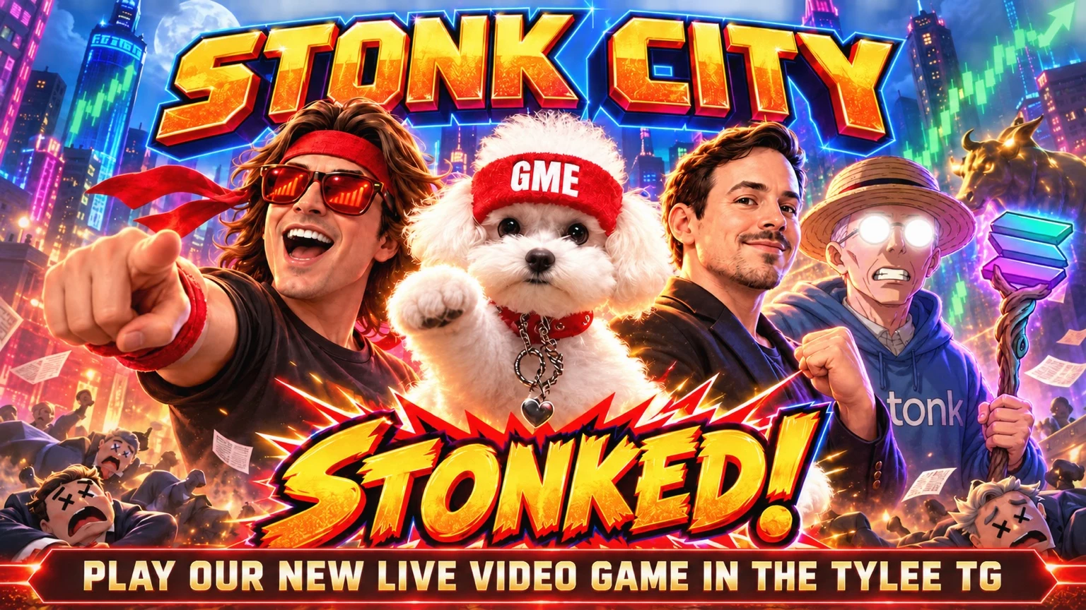 Stonk City arcade artwork featuring Keith Gill, Tylee, Ryan Cohen and Stonk Don