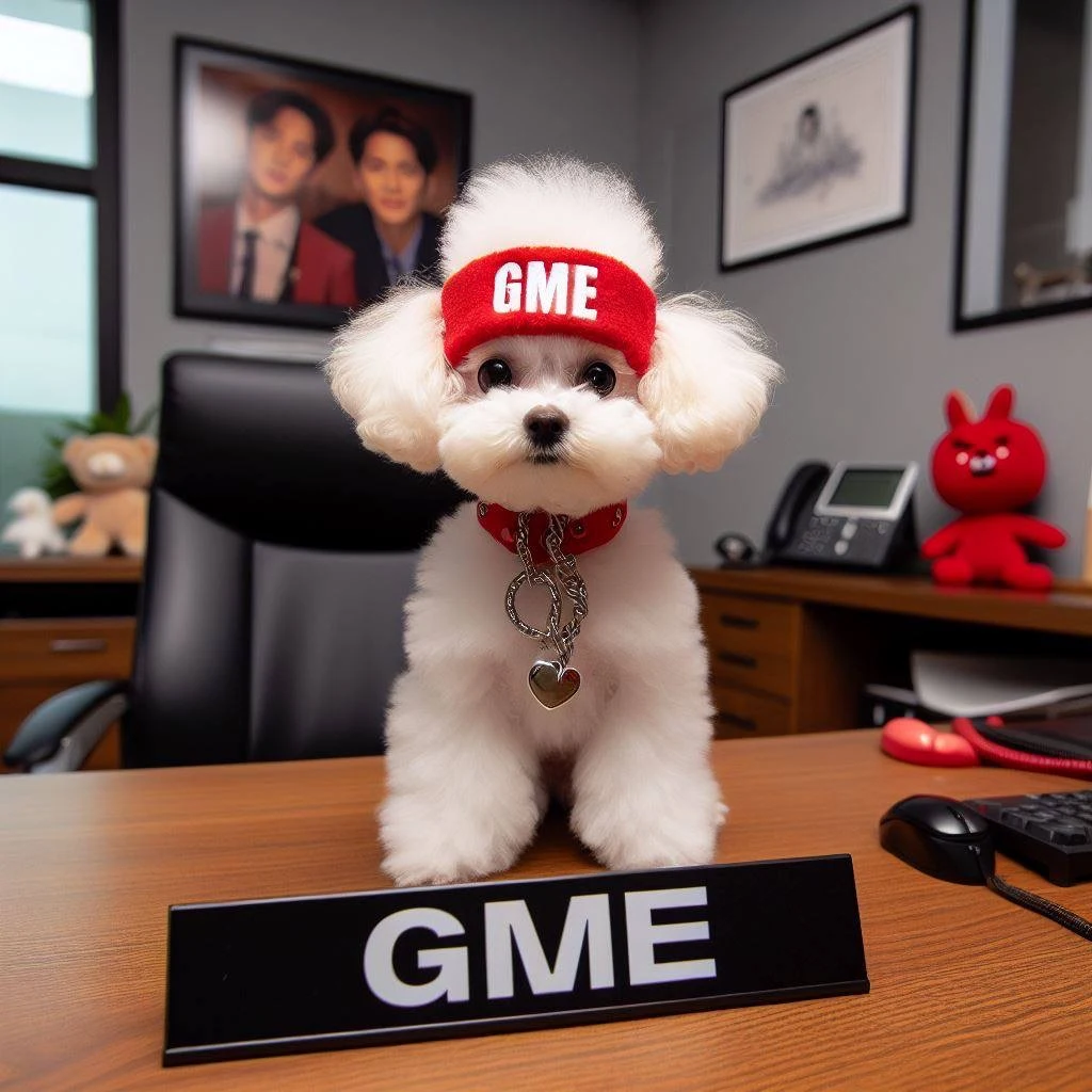 Tylee with a GME headband sitting on an office desk